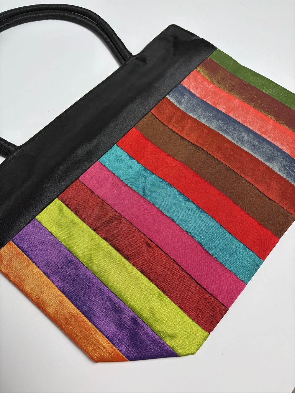 Handmade Colorful Striped Tote Bag Purse With Strap Zip Closure